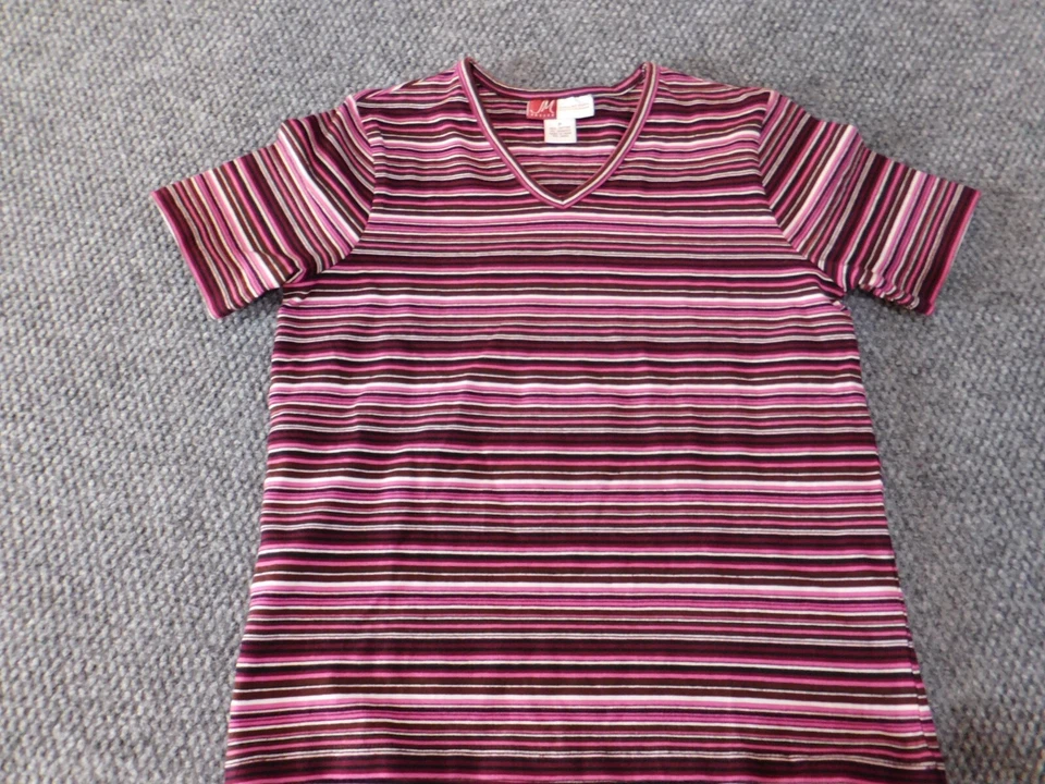 JM Collection top Petite 紫色条纹女式 v 领弹力T恤 — 第 4/4 张图片