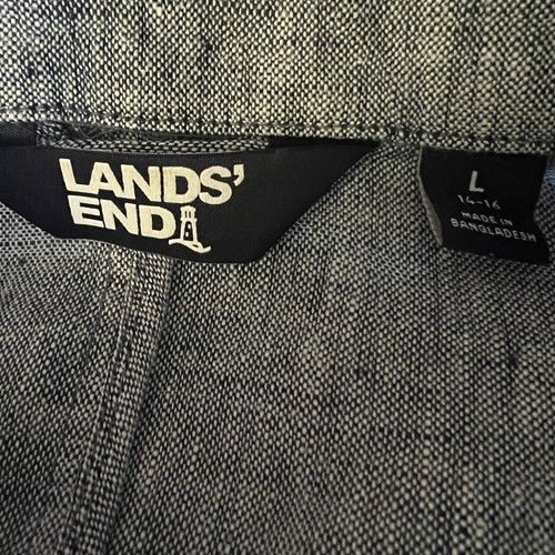 Lands End Jacket Womens Large Blue Linen Chambray Button Up Cinched Waist - Picture 3 of 10