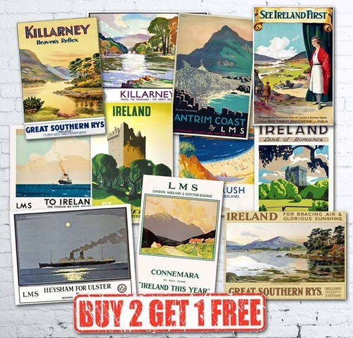 Vintage Irish Ireland Eire Travel Railway LNER GWR LMS Retro Posters A5/A4/A3
