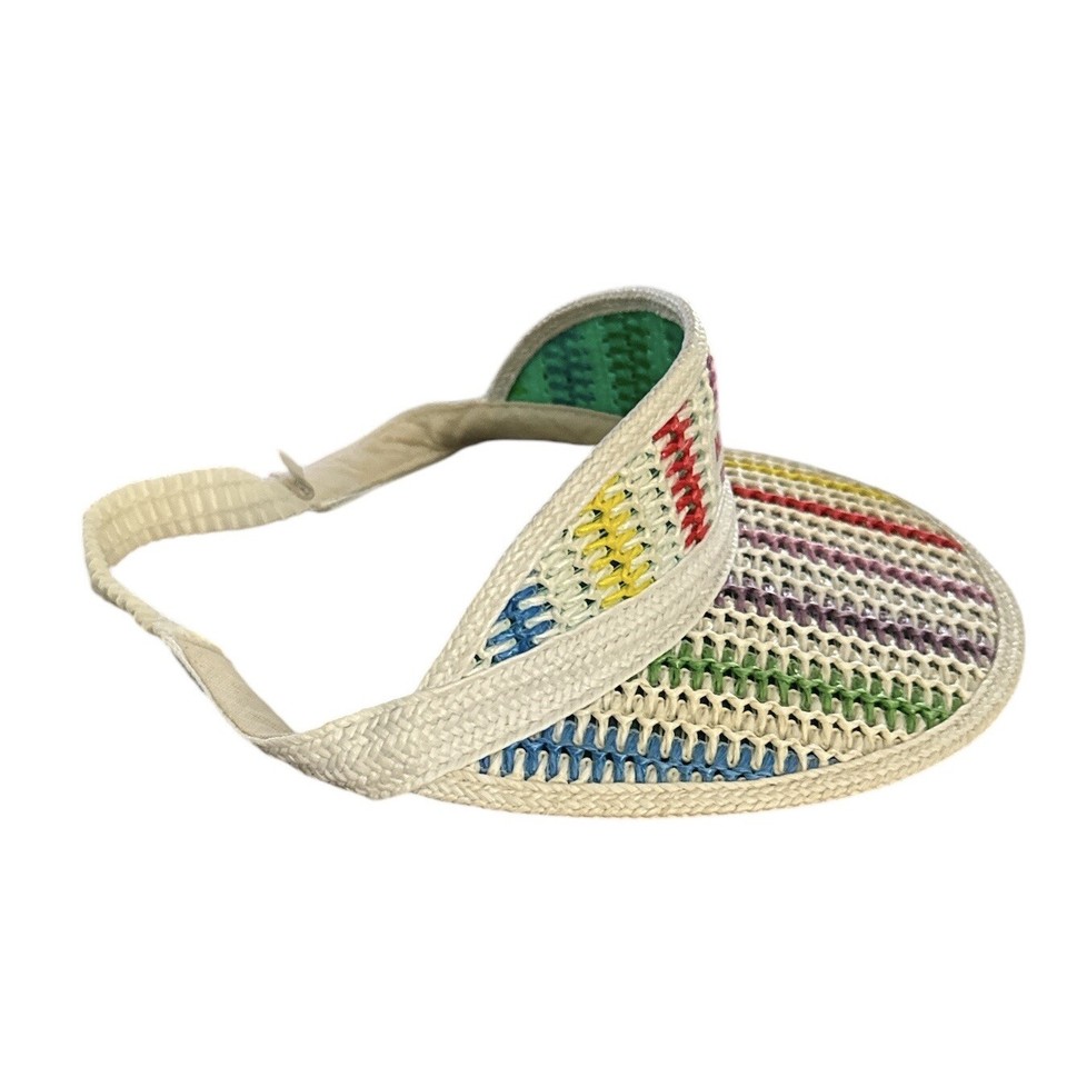 VINTAGE Hawaii Pride Rainbow Weaved Golf Tennis Sun Visor Elastic Back