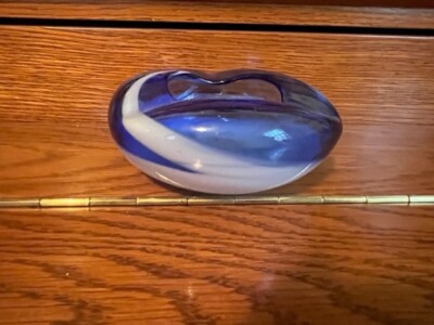 VTG MURANO BLUE ART GLASS ASHTRAY 5