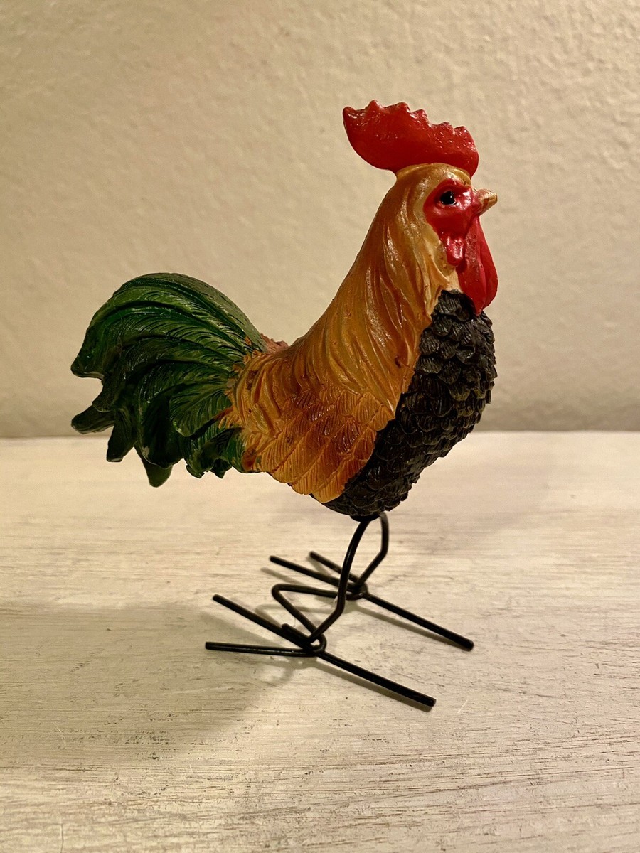 Vintage Resin Rooster Figurine w/ Wire Feet 5