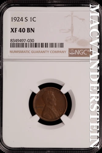 1924-S Lincoln Wheat Cent - NGC XF 40 BN - Scarce  No Reserve  #SLH128