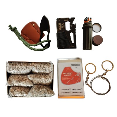 Fire Starter 6 bag magnesium Multi Purpose tool Saw Knife Tent Wax Rope Free Can