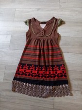 Pussycat Mid Brown Knit Jumper Dress Embroidered Lace Trims Smart Casual Size S