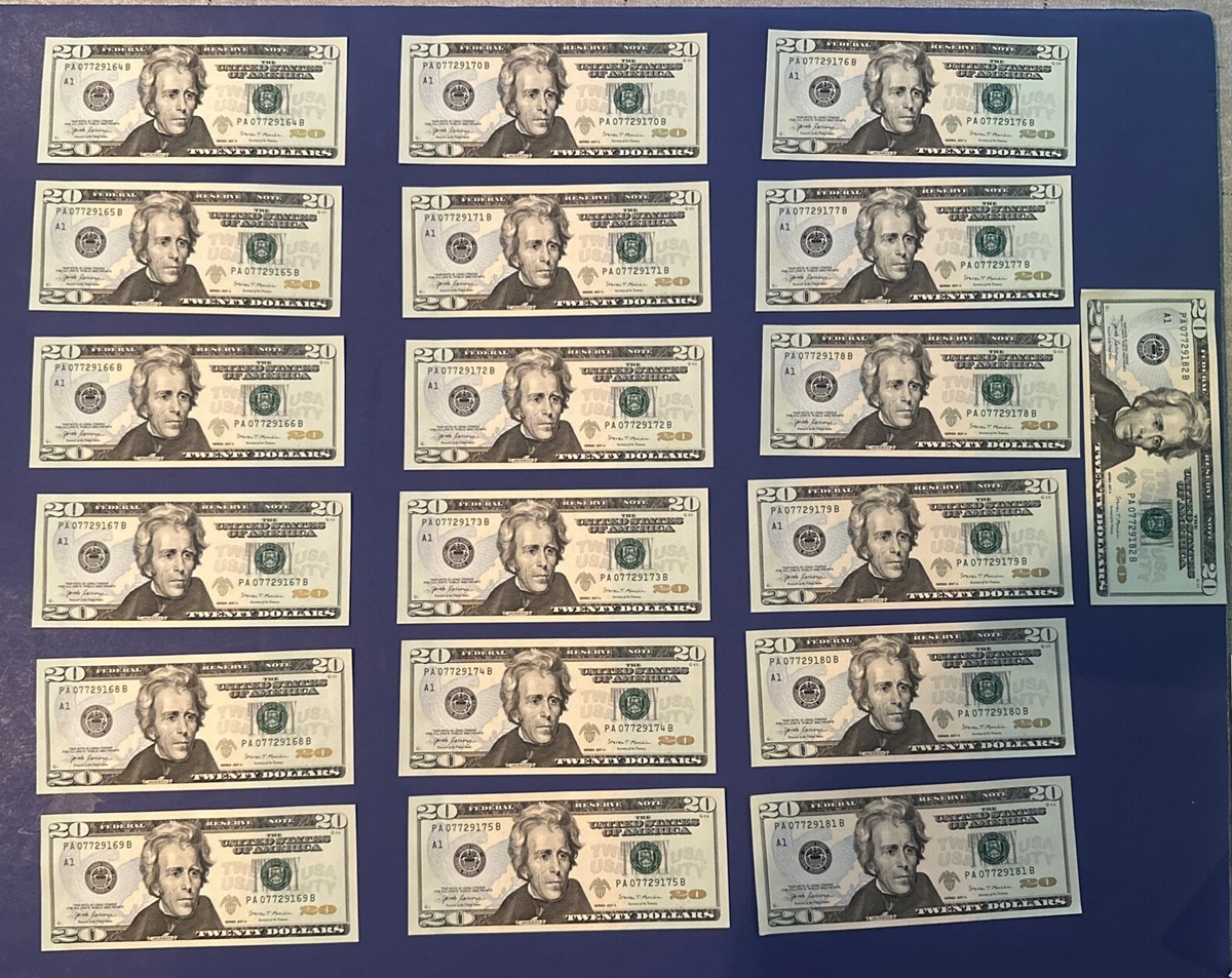 BANKNOTESコレクション③ 19枚 Nineteen (19) $20 SEQUENTIAL BILLS CRISP & UNCIRCULATED SERIES