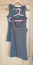 2 x Black & Brown U shape Cotton Spandex Vest Top Long Tank shirt UK10 UK8 UK12