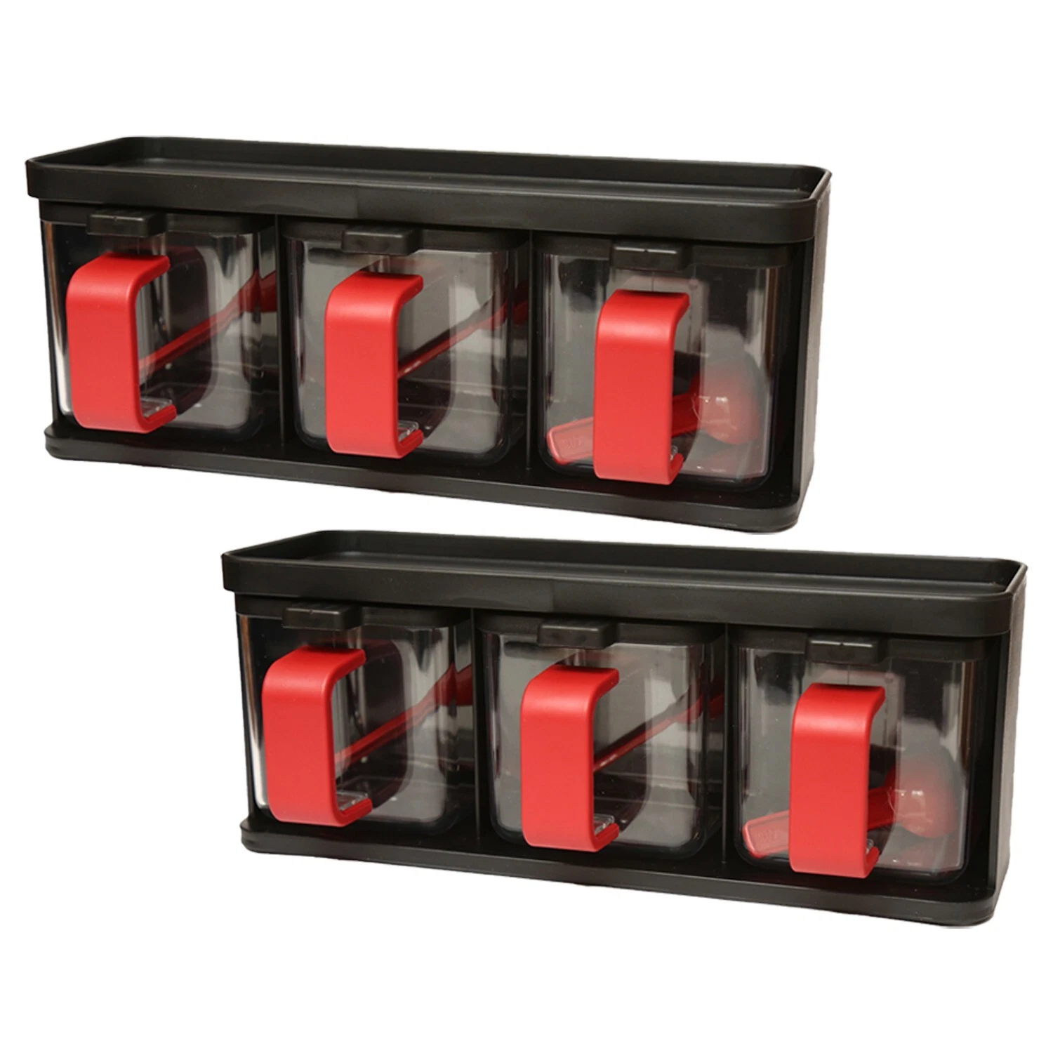 6 Spice Jar Rack Set - Seasoning Box With Spoon Kitchen Herb Condiment Organizer