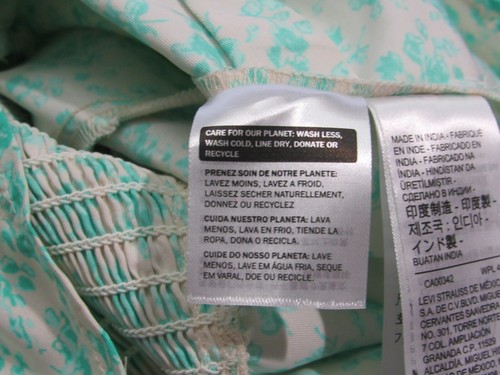Levi's Women's Puff 3/4 Sleeve Cropped Blouse Electric Green Floral Size Medium - Picture 18 of 23