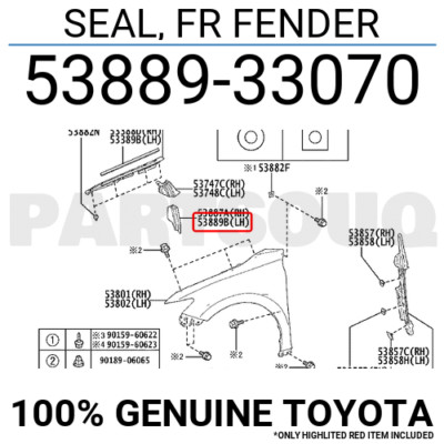 5388933070 Genuine Toyota SEAL, FR FENDER 53889-33070 | eBay