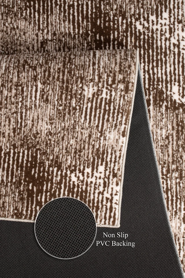 Non Slip Carpet Runner Rug, Machine Washable, PVC Rubber Backing, Brown & Beige - Image 2 of 4
