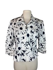 Joseph Ribkoff Trends Blazer Jacket US 10 Black White Daisies Zip Front