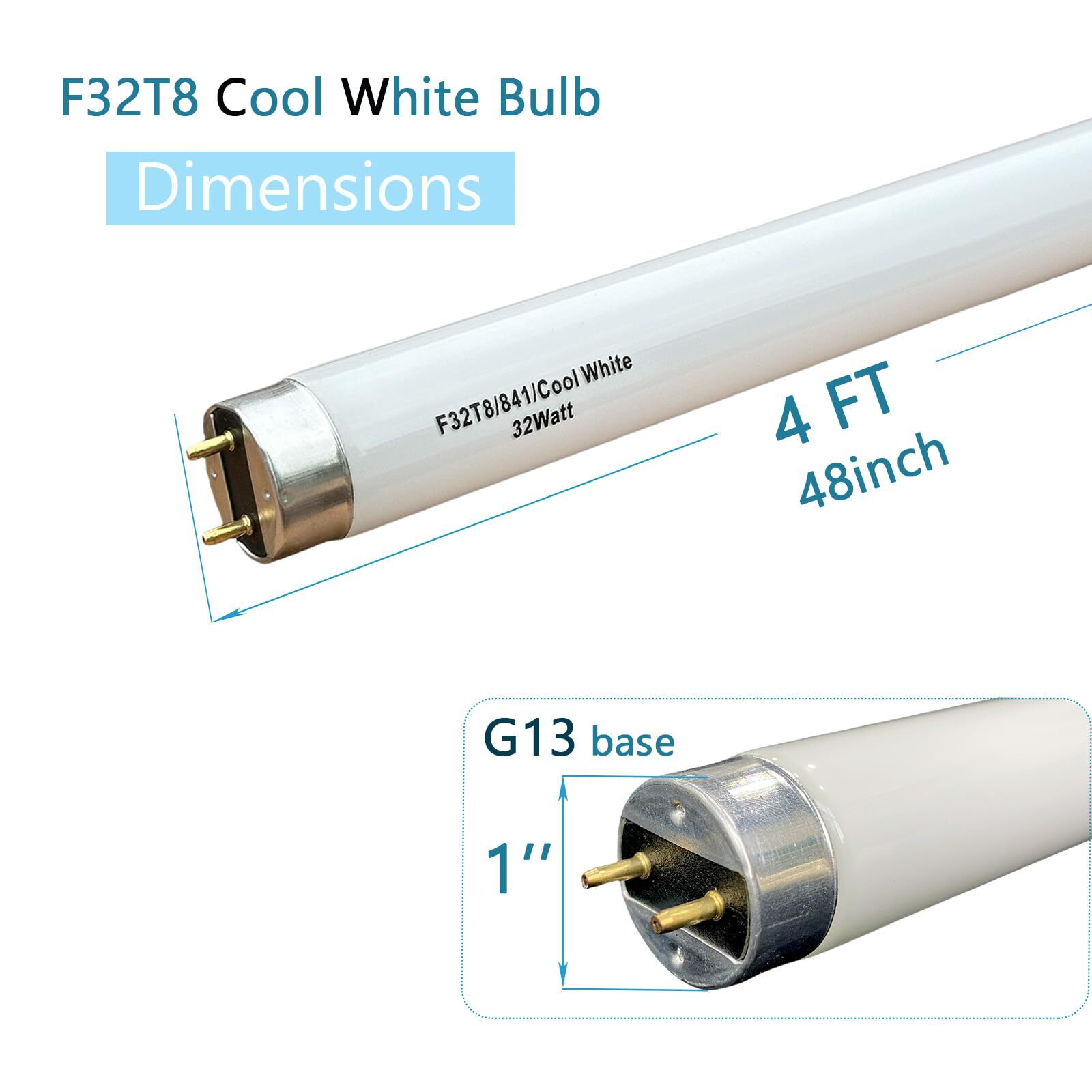 48 inch F32T8/841 32W T8 Fluorescent Tube Light Bulb 4 Foot 32Watt/TL841 CW C...