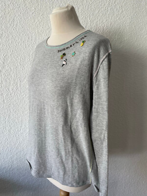 Baumwollpullover grau von Grace mit farbigem Stitching und süßer Deko Gr. S