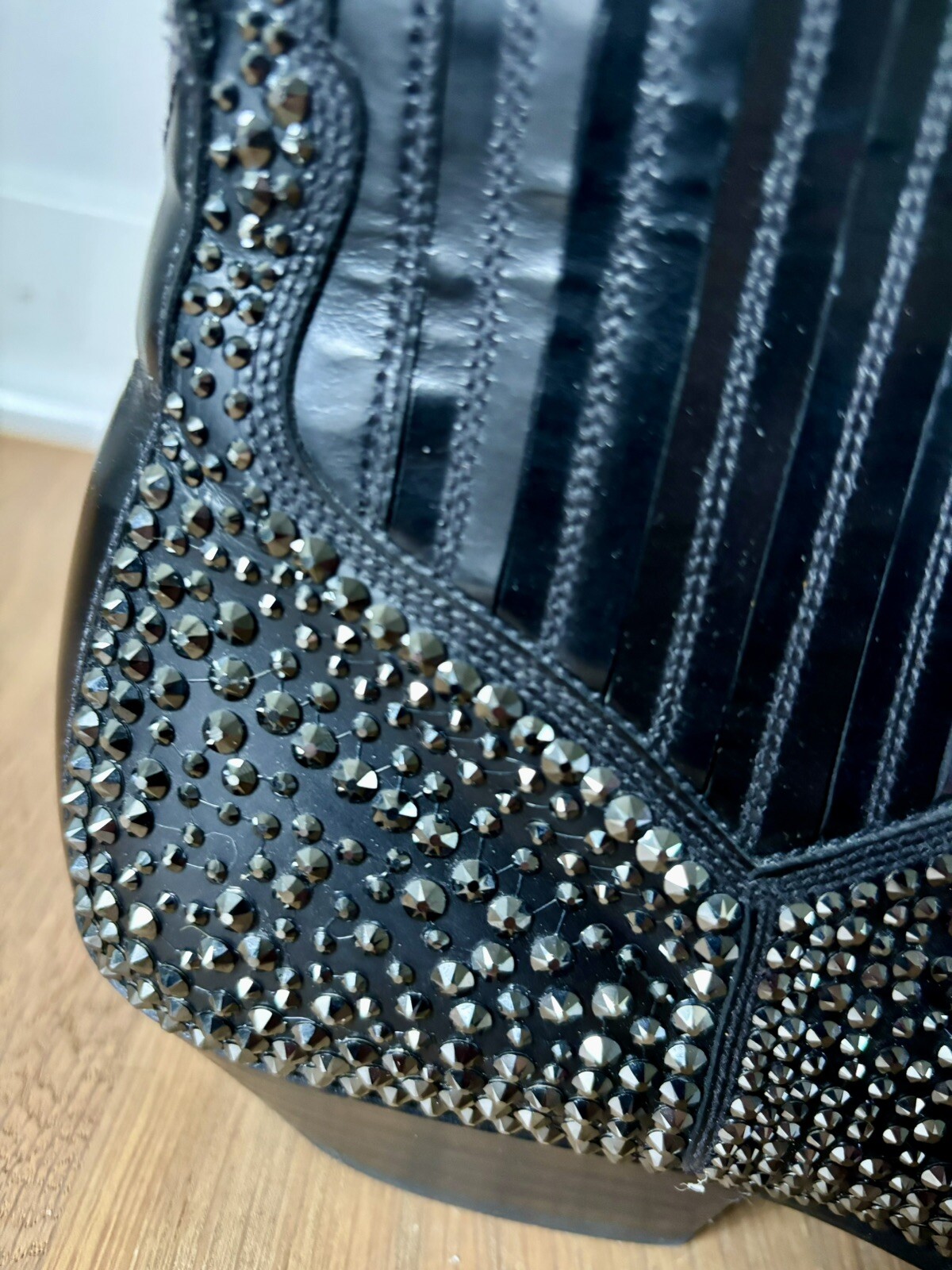 Raro!!!! Stivali Saint Laurent Lukas in pelle nera con strass Swarovski taglia EU 44