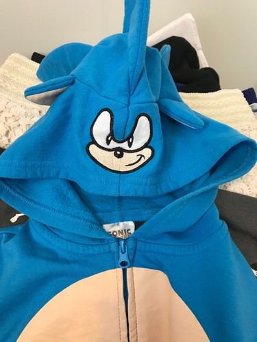 Sega Sonic Boys M Costume Sweatshirt Blue Zip Pockets 3D Quills Hoodie - Picture 8 of 9