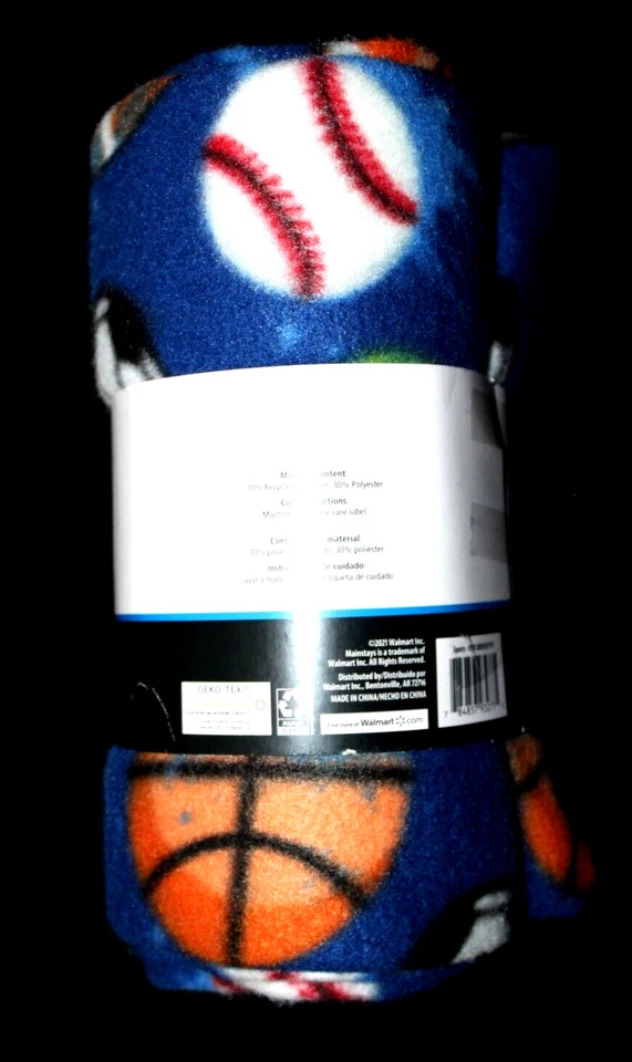 Mainstays Sports Fleece Throw Blanket - Blue/Multi  50"x60" - Image 3 of 3
