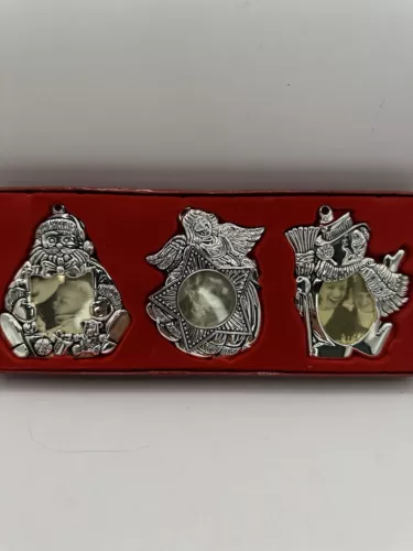 Gorham Christmas Nickelplated Ornament Frames Set of 3 NIB Santa Snowman Angel