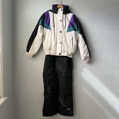 Vintage 90s  St. John Ski Suit Two Piece Set Colorblock Snow Jacket Bib Pants S