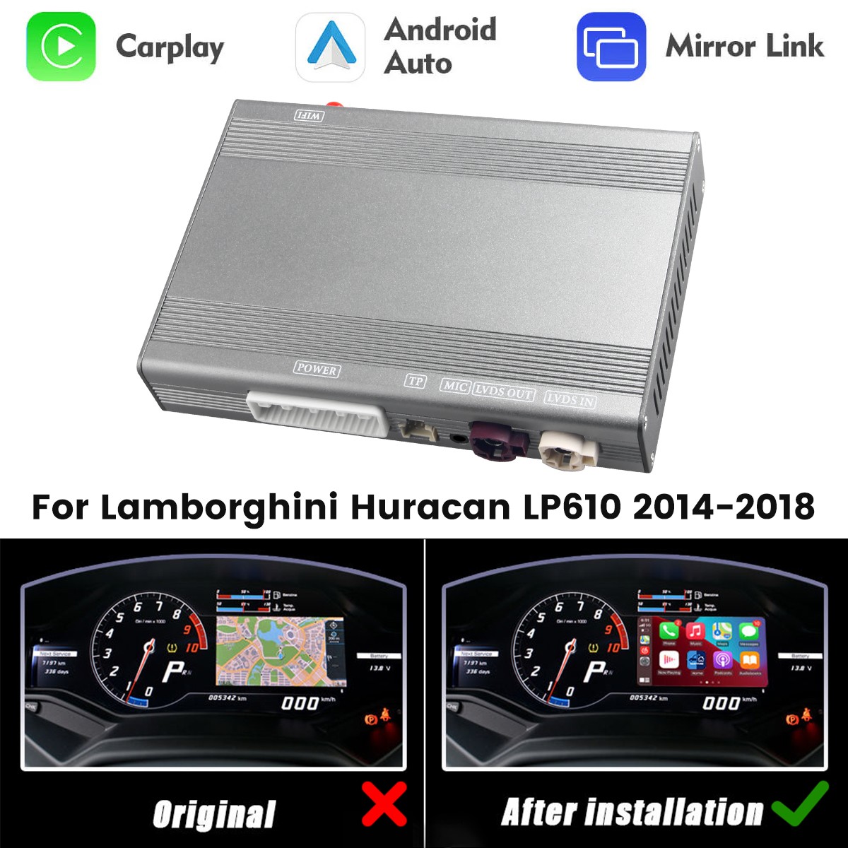 Wireless Carplay & Android Auto For Lamborghini Huracan LP610 2014-2018