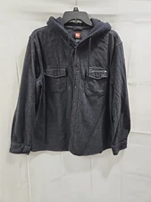 Quicksilver Black Heathered Button Up Hooded Shirt Two Pockets Size XL