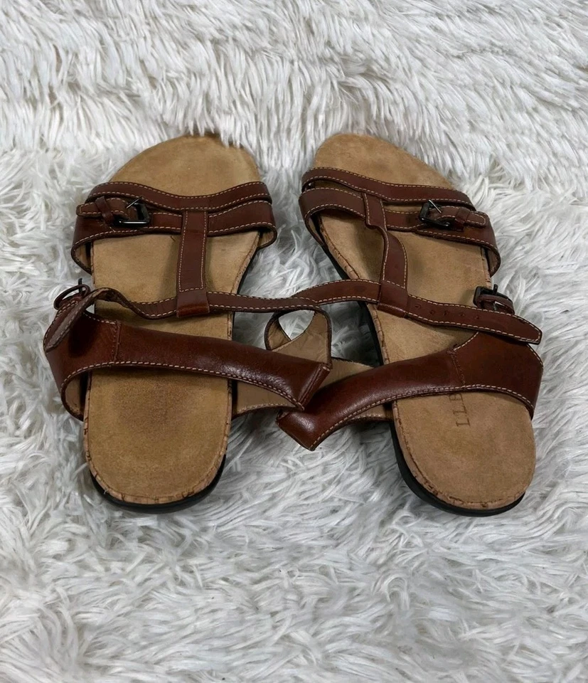LL Bean Sandals Leather Women's Size 8M Brown Adjustable Strap Buckle Comfort - Image 3 of 4