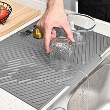 Silicone Dish Drying Mat,42.5×31.5cm Folding Draining 42.5L x 31.5W cm, Gray