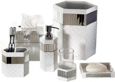 Creative Scents Quilted Mirror White Bathroom Accessories Set - 
