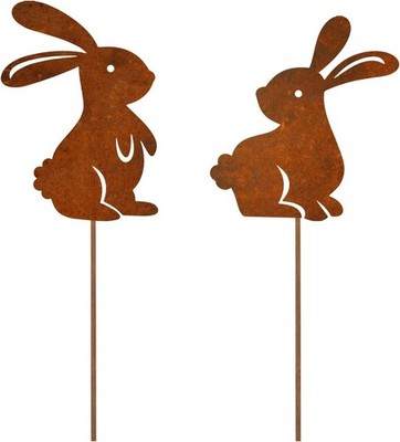 Ostern Hase Rost Deko Pfahl Metall Oster 30 cm 2er Set