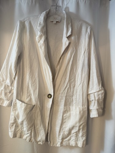 Halston, Giacca blazer vintage Halston bianco misto lino manica arricciata 1 bottone grande