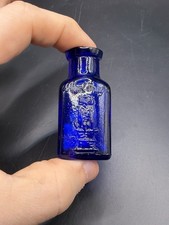 Tiny SCARCE OWL DRUG COBALT BLUE POISON BOTTLE 2 1/4 INCH TALL 2 Wing Owl Base 2