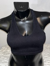 FREE PEOPLE MOVEMENT WOMENS BLACK RIBBED V-NECK SPORTS BRA TRAINING MEDIUM NWT