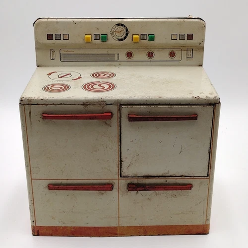 Vintage Wolverine Supply Toy White Tin Metal Kitchen Oven Stove