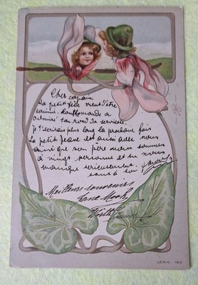 AK Blumengesichter Fantasie Jugendstil Kinder Gedicht um 1900 Serie