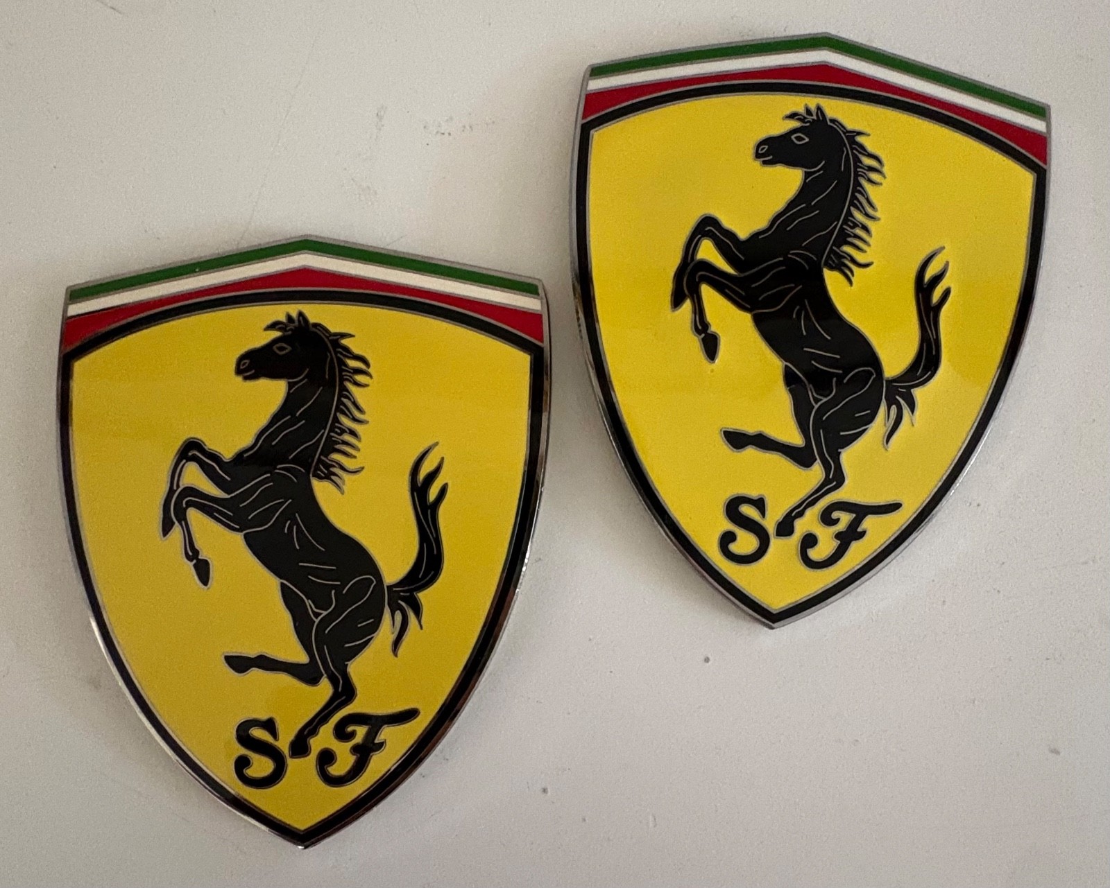 FERRARI Fender Shields Badges Emblems CERAMIC CLOISONNE (Repros) - Set of 2