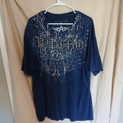 AFFLICTION Graphic T-Shirt Embroidered Distressed Short Sleeve 3XL Y2K Vintage