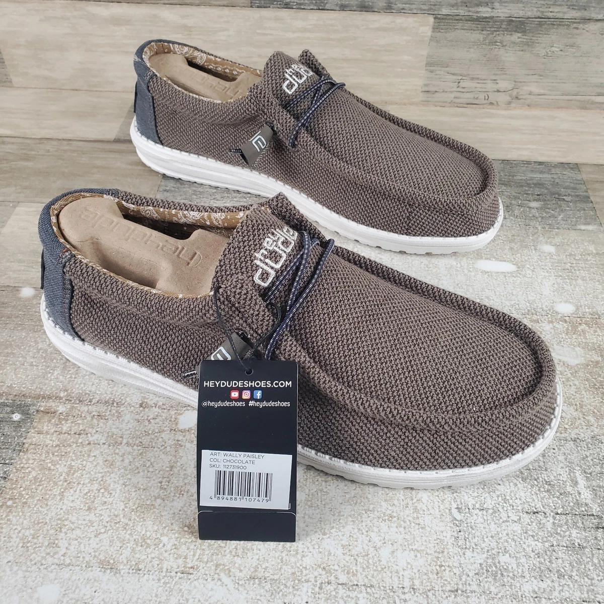 Hey Dude Wally Paisley Shoes Sz 8 Chocolate White Casual 