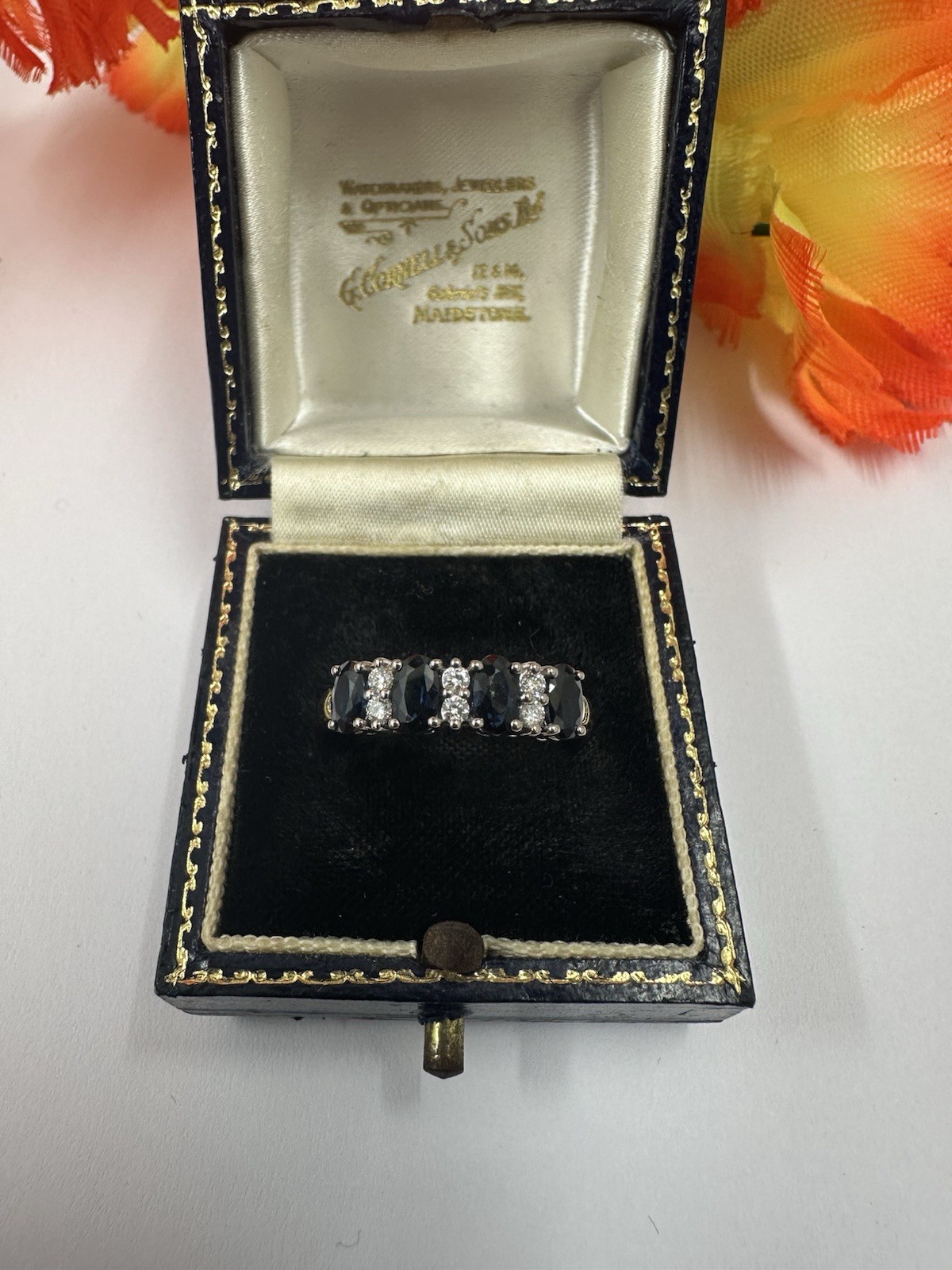 Gorgeous 18ct Sapphire/diamond Yellow Gold Band Ring. Size P