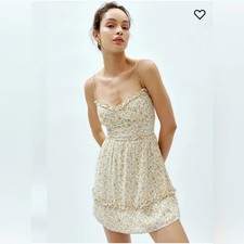 Reformation Marin Mini Sun Dress Size 8 White Yellow Floral Roses Ruffle Trim