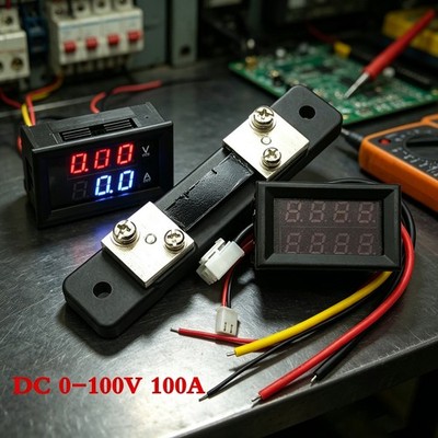 DC 100V 10/50/100A Voltmeter Ammeter Dual LED Digital Volt Amp Meter Gauge 3 Bit