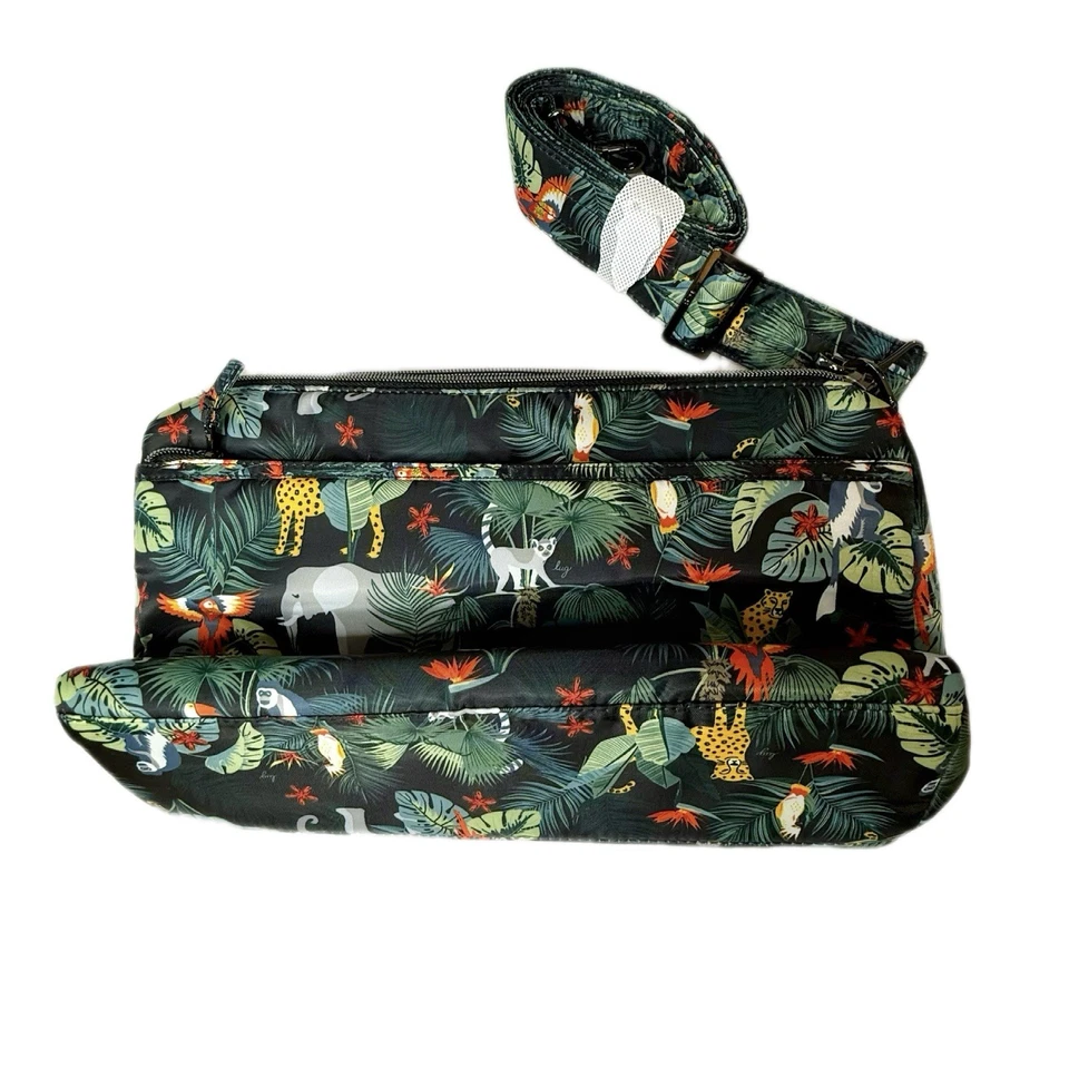Bolso Bandolera Lug Stretch Vida Silvestre Negro Selva Estampado de Loro Cartera Acolchada Nuevo con Etiquetas Foto 4 de 4