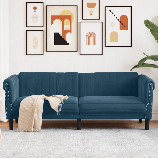 3-Sitzer Sofa Samt Blau Modernes Wohnzimmer PolstermöBel Couch-image
