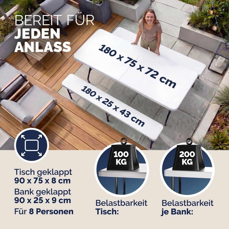 CASARIA® Bierzeltgarnitur Festzeltgarnitur Biertischgarnitur 180 cm Klappbar - Bild 2 von 4