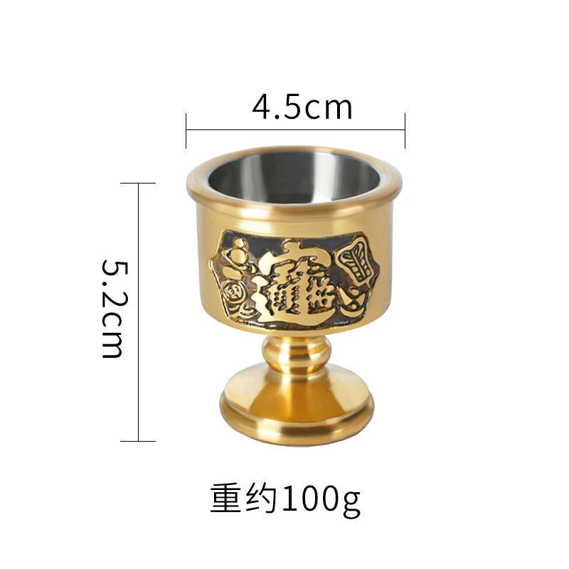 1 taza de vino de latón Dios de la riqueza adoraciones tazas de vino ofreciendo riqueza a Buda Foto 4 de 4