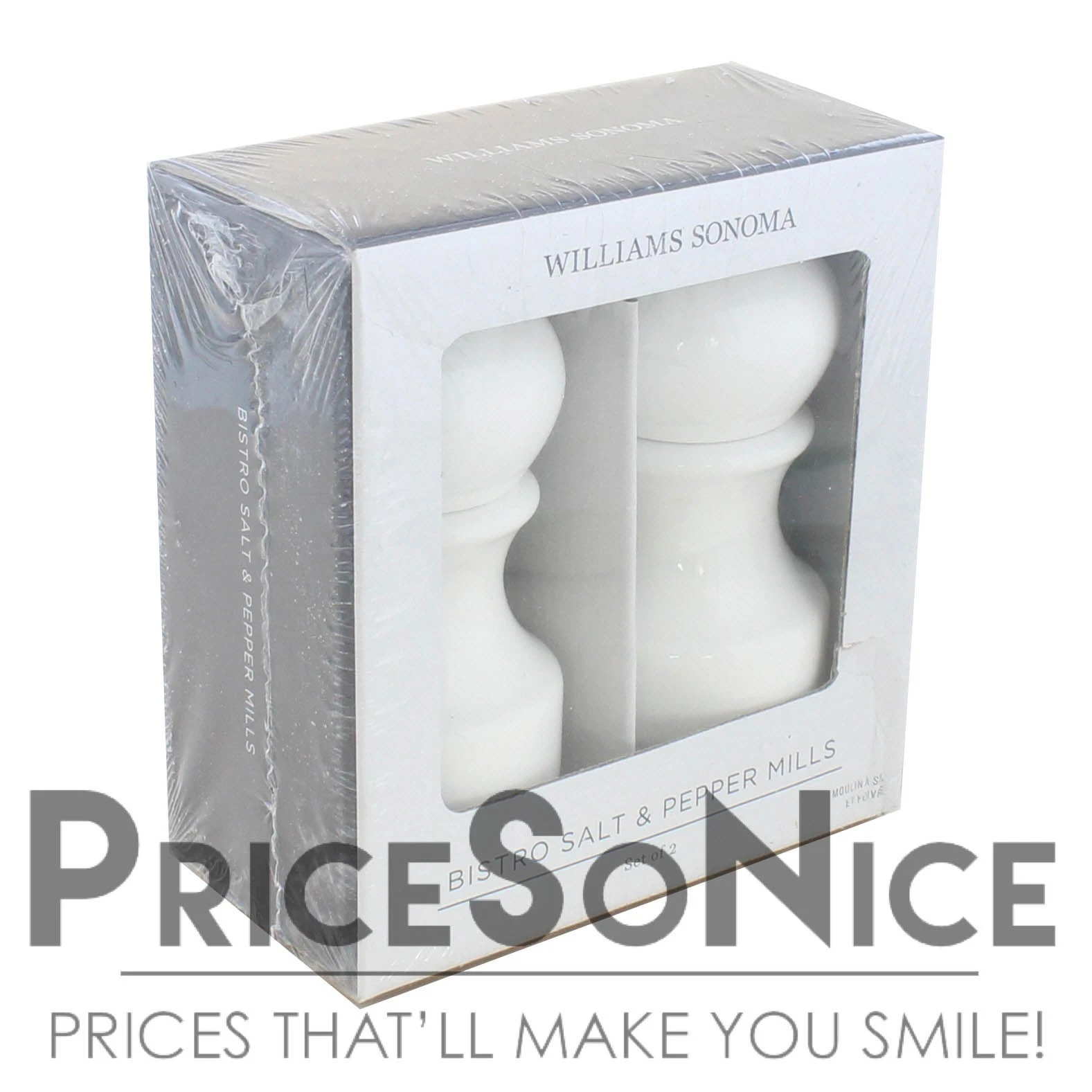 Williams Sonoma Bistro White Salt & Pepper Mills Set, 4" MSRP $100