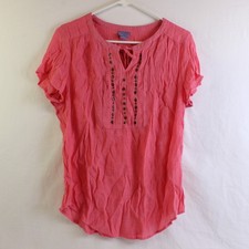 Laura Scott Studded Pink Short-Sleeved Blouse Women's Size XL
