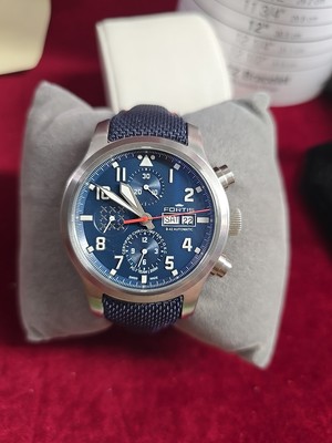 Fortis Aeromaster PC-7 Swiss Made Automatic Chronograph Watch 42mm Blue Limited