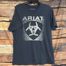 Ariat Graphic Large T-Shirt Logo Short Sleeve Casual Heather Blue Western Cowboy