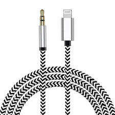MFi Certified iPhone AUX Cord Lightning to 3.5mm Adapter Cable 3.3ft HiFi Silver