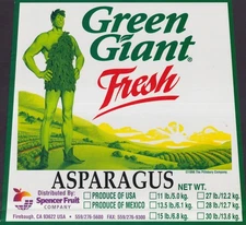 Green Giant Fresh Asparagus unused produce crate label 1998
